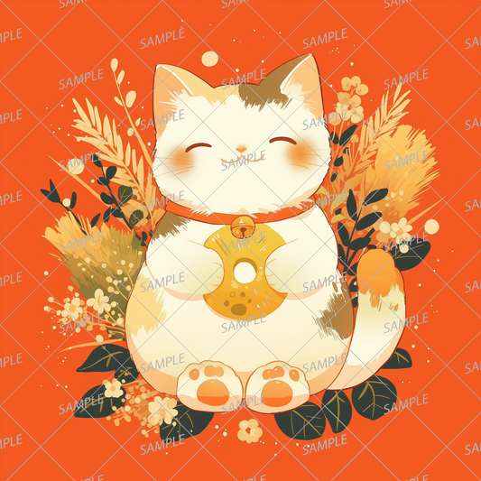 AA-0864 A happy cat holding a donut with autumnal plants in the background