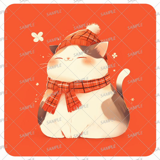 AA-0867 Kitten wrapped in a red checkered hat and scarf