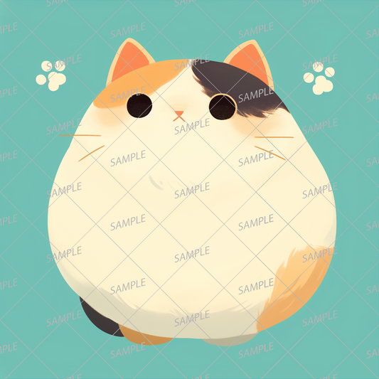 AA-0874 A cute calico cat with a round ball-like shape