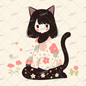 AA-0881 A cat-eared girl wearing a simple yet cute floral outfit