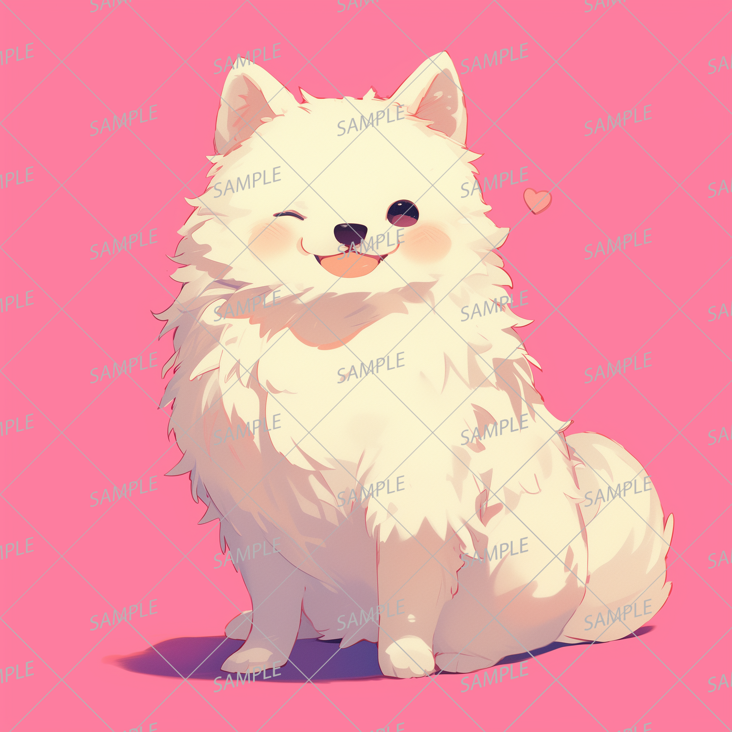 AA-0912 A fluffy white dog winking happily