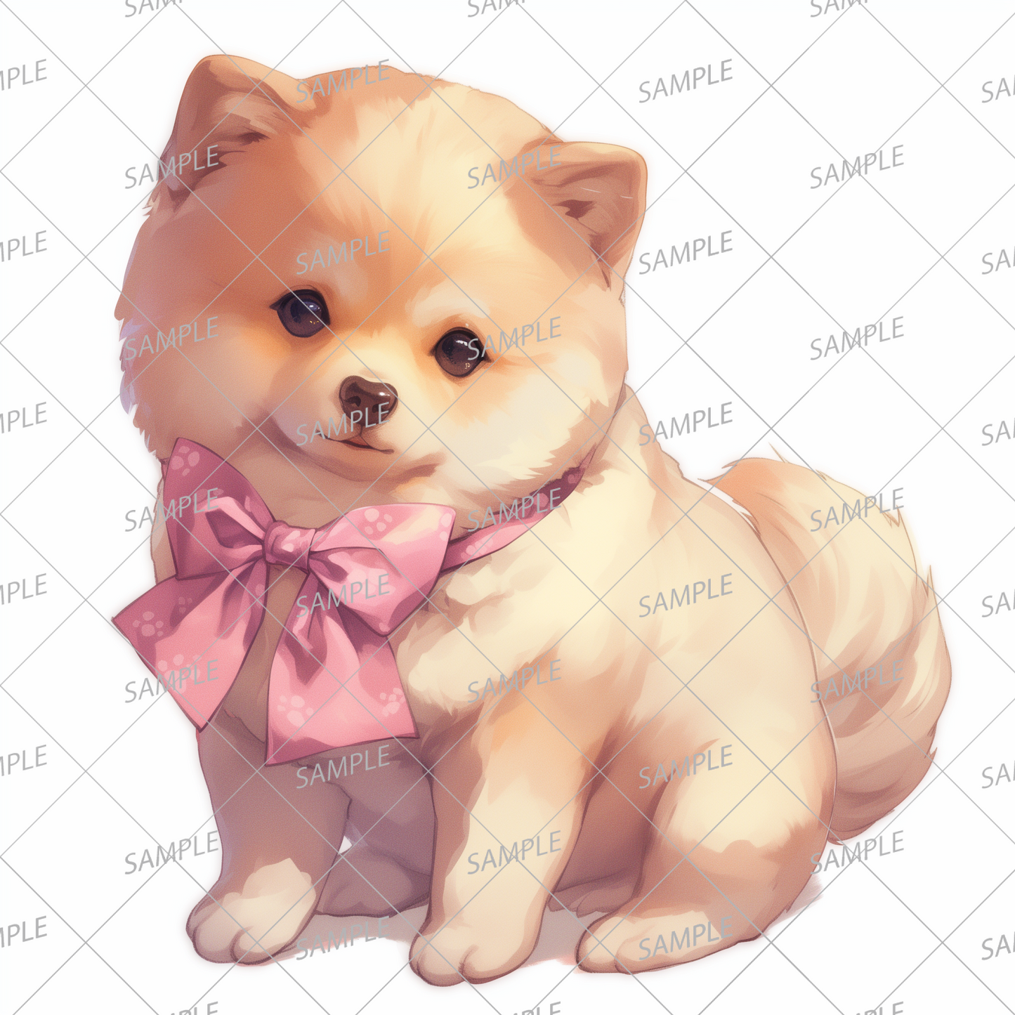 AA-0913 A cute Pomeranian with a big pink ribbon