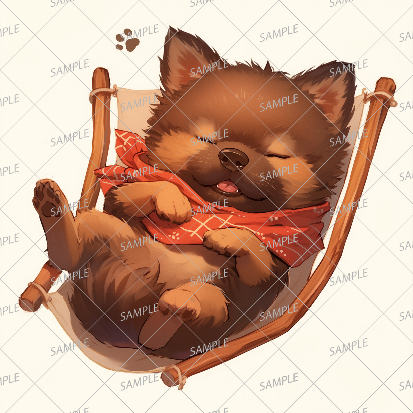 AA-0914 A black puppy wearing a red bandana sleeping defenselessly in a hammock