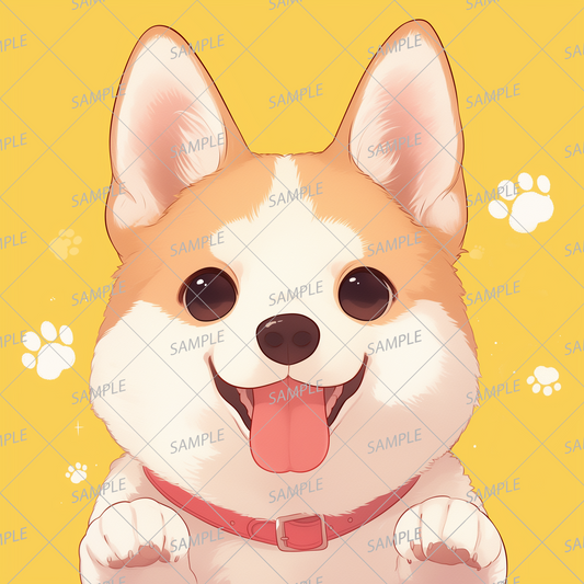 AA-0917 Corgi wearing a red collar, sticking out his tongue and posing energetically