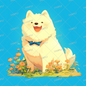 AA-0918 A smiling fluffy white dog surrounded by yellow and orange flowers