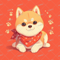 AA-0921 A Shiba Inu puppy wearing a red bandana and sitting with its legs together