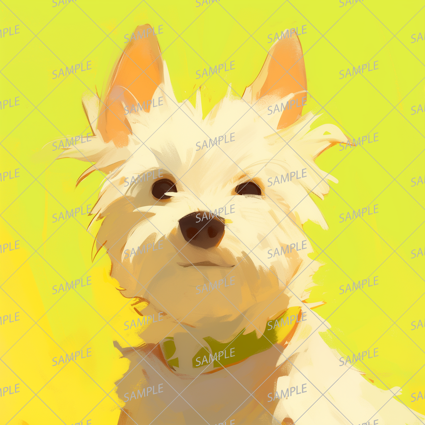 AA-0925 A lively white dog wearing a green collar