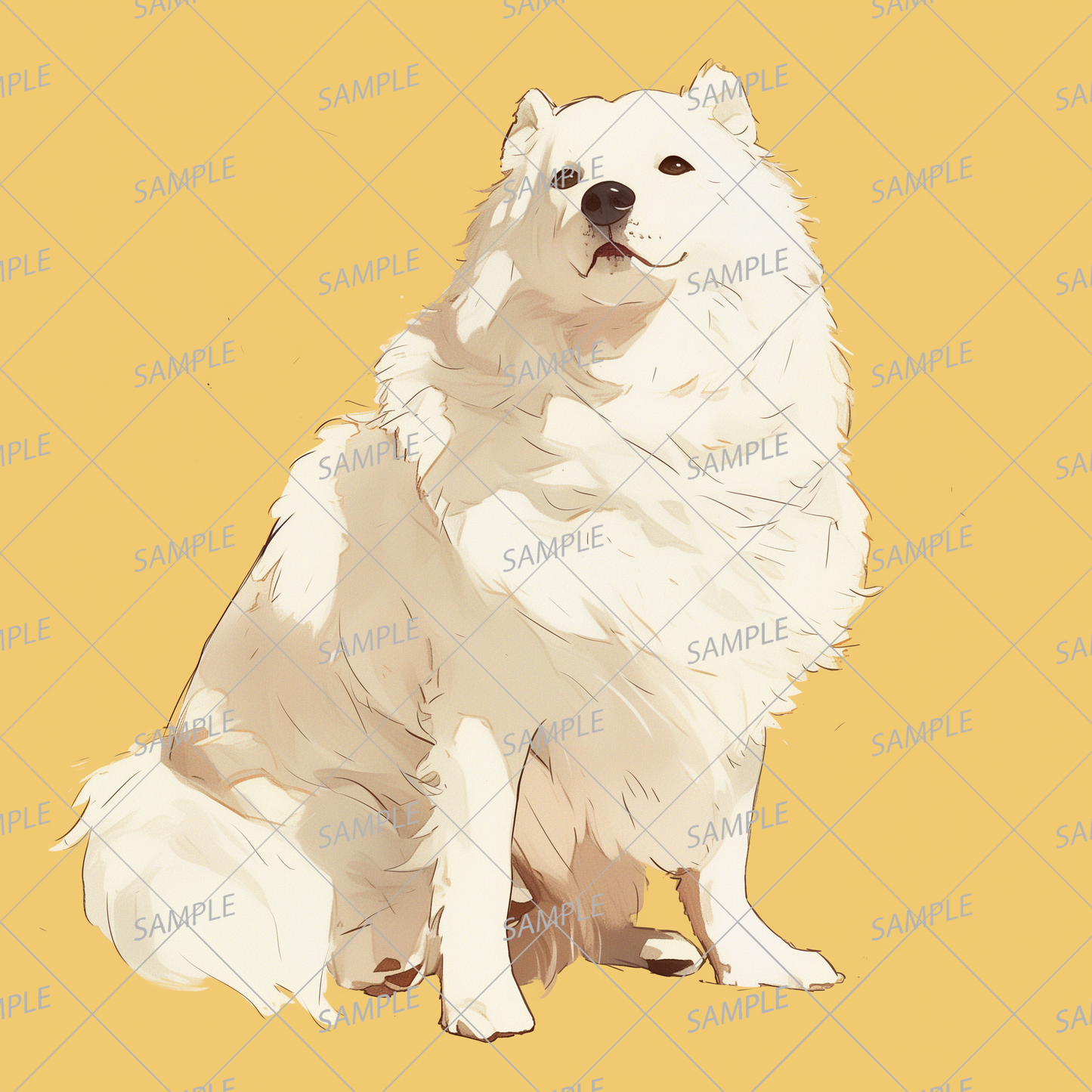 AA-0927 An elegant white long-haired dog with fluffy fur sitting with a calm expression