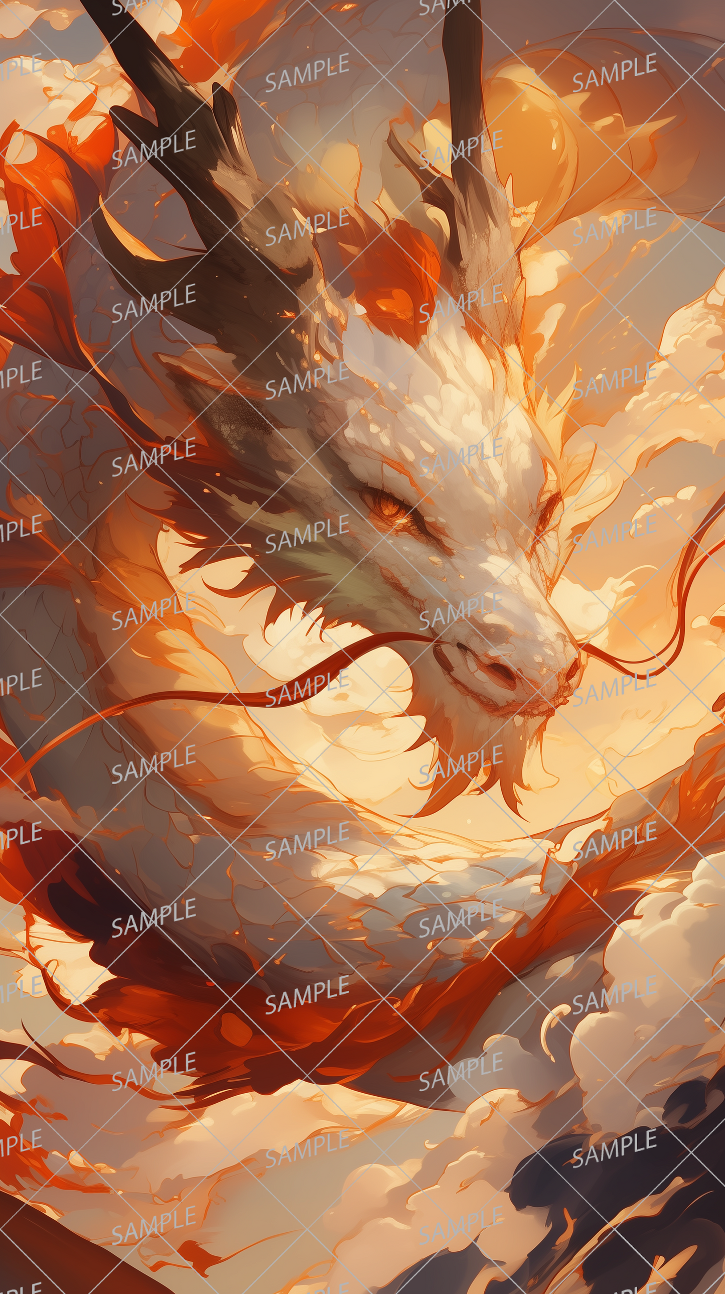 AA-0945 An ancient dragon wrapped in fiery energy.