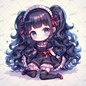 AA-0951 Mini character 2 wearing a black gothic dress with red ribbon twin tails