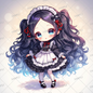 AA-0954 A mini character of a girl wearing a maid outfit with black hair and a forehead-baring hairstyle