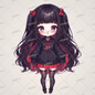 AA-0958 Mini character with black hair in twin tails and wearing a black gothic dress