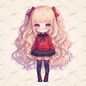 AA-0962 Mini character of a girl with blonde twintails wearing a red blouse and black skirt