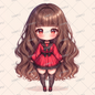 AA-0963 A mini character of a girl with long brown hair wearing a red gothic dress