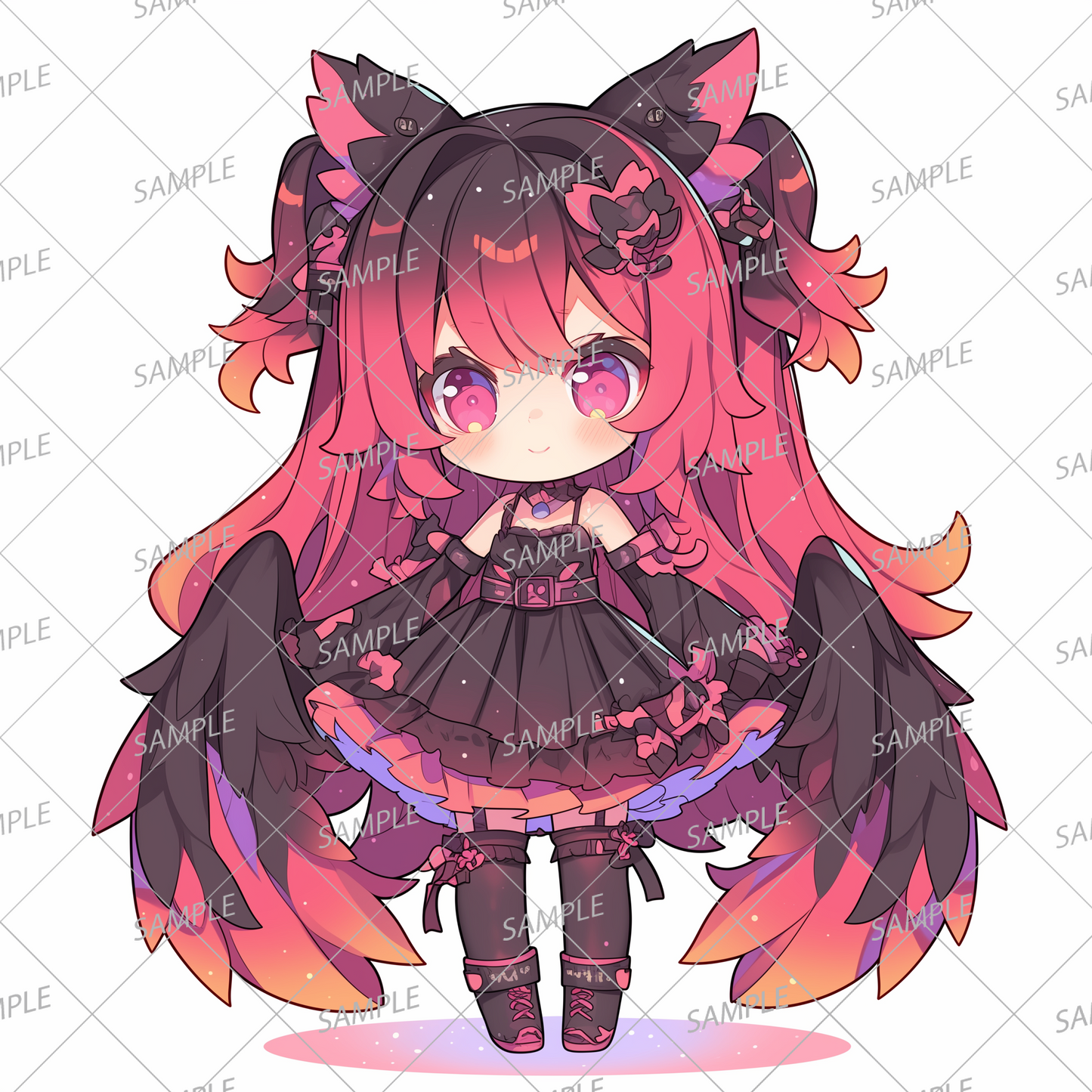 AA-0964 A mini character wearing a black dress with eye-catching animal ears and wings