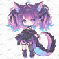 AA-0967 Mini character of a girl with pink and blue gradation hair with a black dragon tail