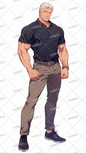 AA-0991: A muscular man with white hair and a white beard wearing simple, casual clothing