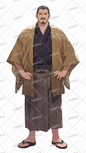 AA-1028: An elderly man with a strict aura wearing a beige haori accented with geometric patterns.