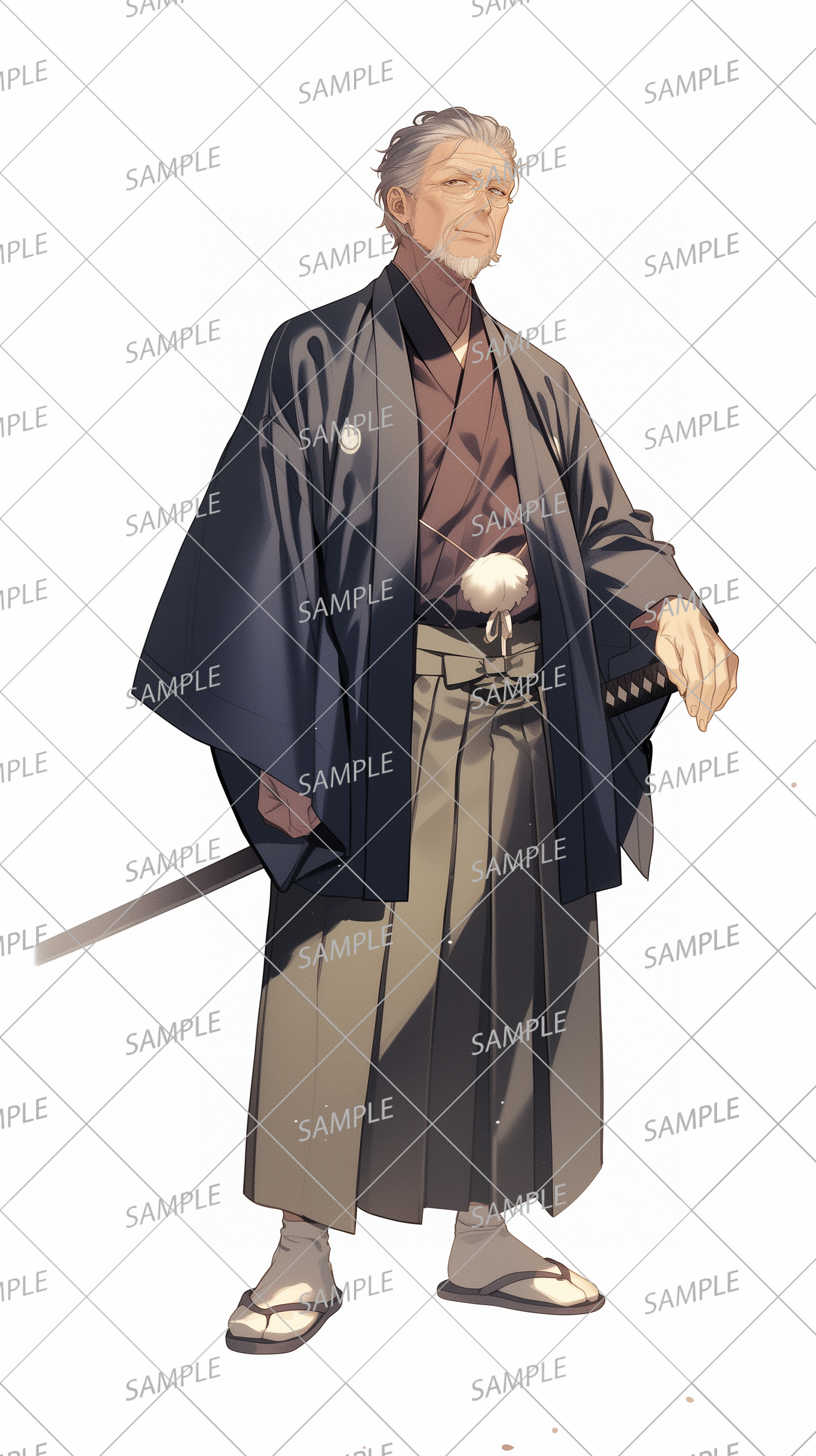 AA-1030: An elderly samurai in a black haori coat with the air of a master