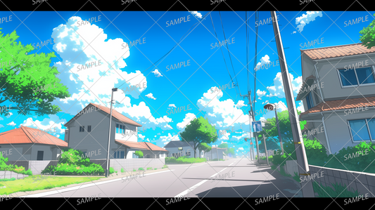 AA-1071: A residential area characterized by reddish-brown roofs under a clear blue sky