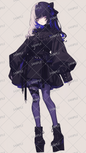 AA-1121: A girl with white and purple two-tone hair wearing a gothic dress and purple tights