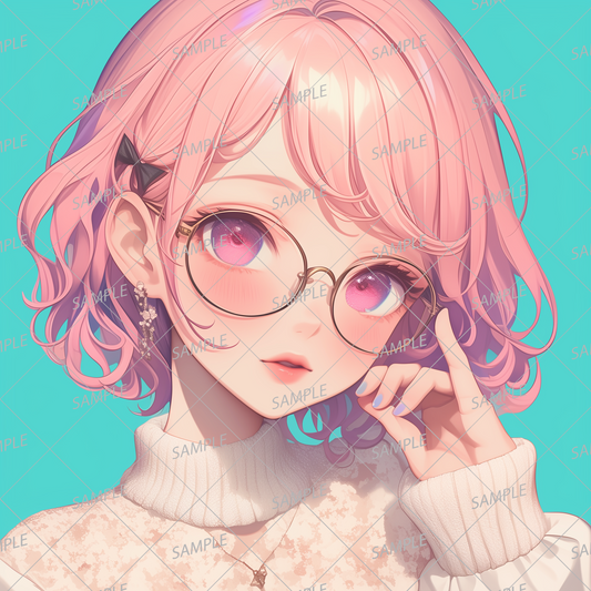 AA-1128: A woman with soft curly hair and pink glasses