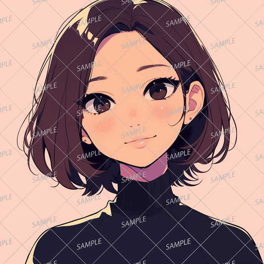 AA-1129: Simple black turtleneck brown short hair woman icon