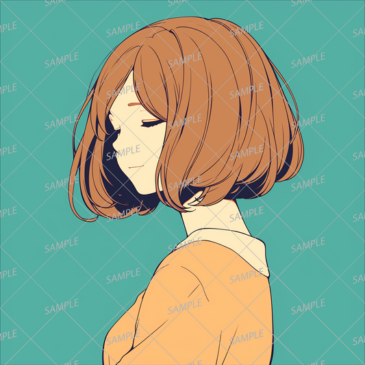 AA-1137: A woman icon with brown bob hair and a calm expression with her eyes closed