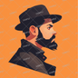 AA-1139: A simple profile illustration of a man with a black hat and beard