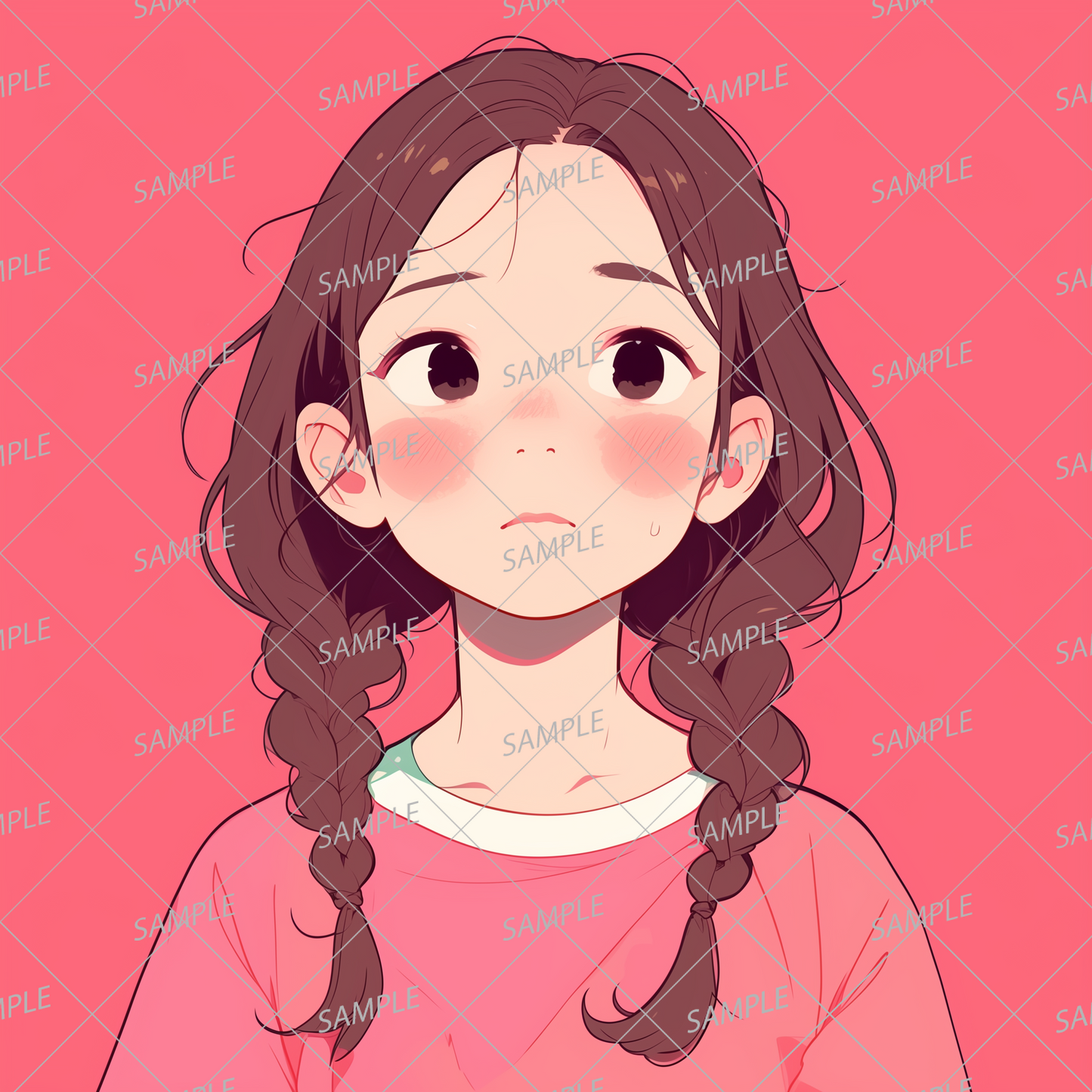 AA-1142: Icon of a cute girl with brown braids and a confused expression