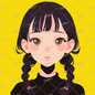 AA-1147: Icon of a girl with black braided hair, black high neck and red cheeks