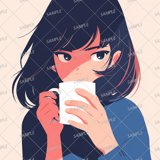 AA-1148: Icon of a woman with a wary expression holding a white cup