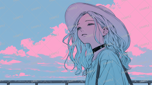 AA-1197: A girl in a straw hat gazing into the distance with a calm expression