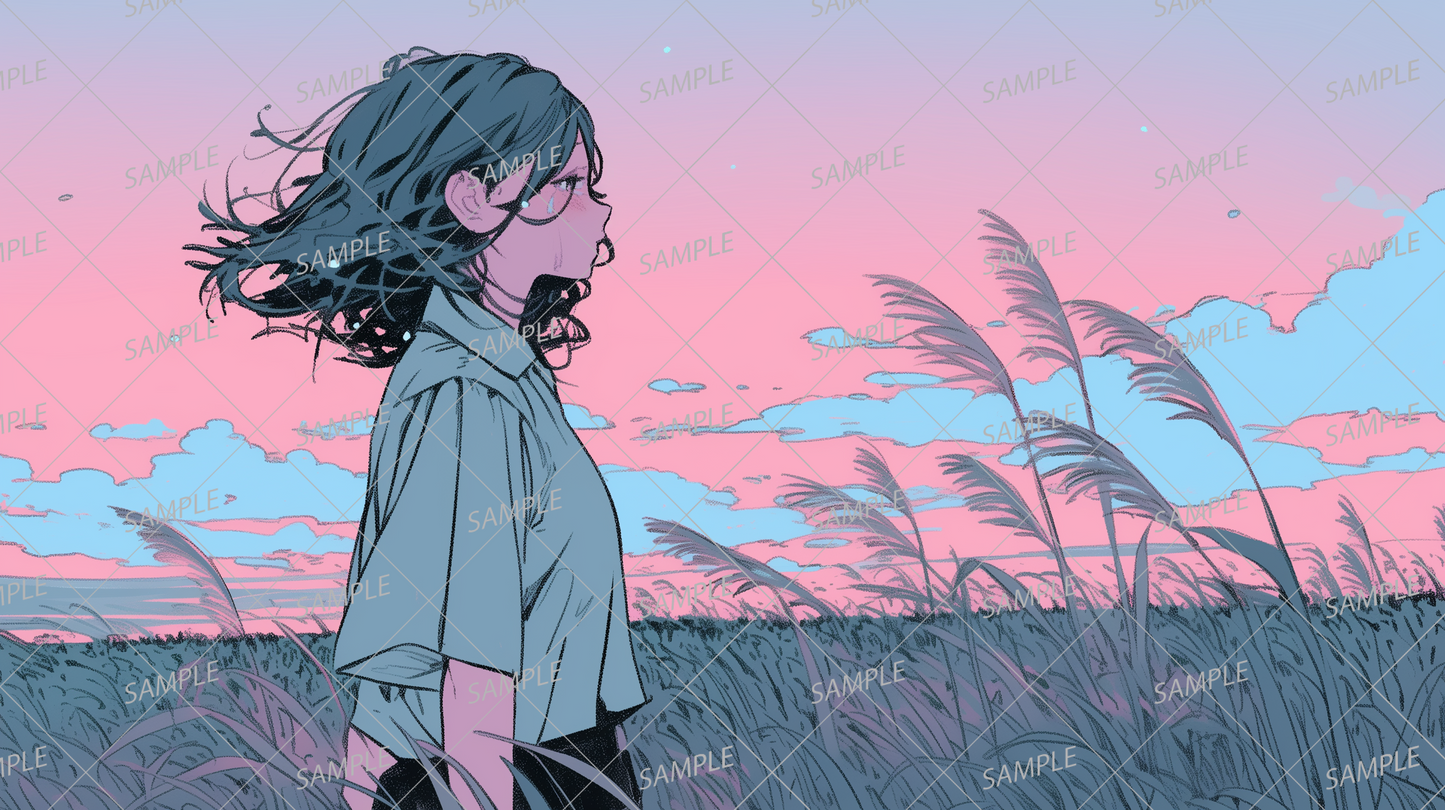 AA-1199: A wind blowing through the grassland and a tearful black-haired girl