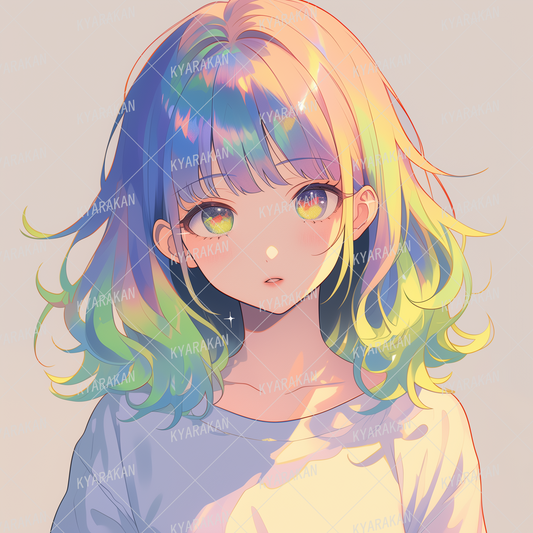 AA-1210: A rainbow-haired girl stands out against a simple background