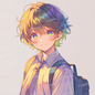 AA-1213: Rainbow haired boy in uniform style with blue tie and backpack