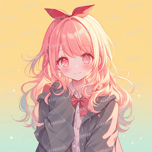 AA-1222: A girl with curly pink hair and a big ribbon