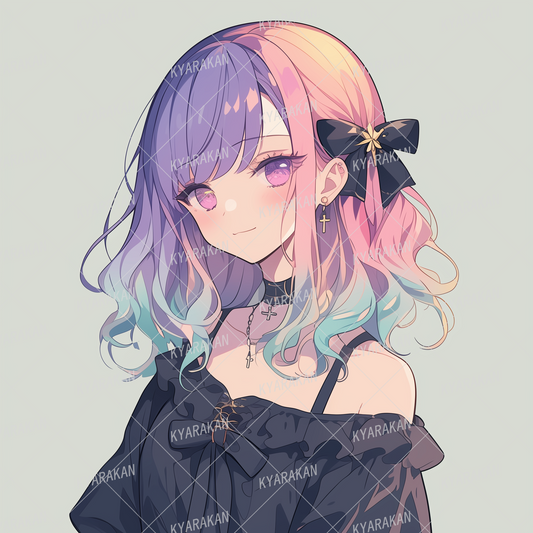 AA-1228: Pink-haired girl with black ribbon wearing black gothic fashion