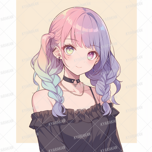 AA-1231: A girl with beautiful twin-tailed pink and purple hair