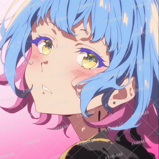 AA-1239: A pensive girl with two-tone pink and blue hair