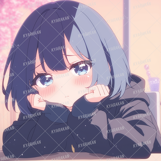 AA-1244: A sad-looking girl in a hoodie resting her face in her hands