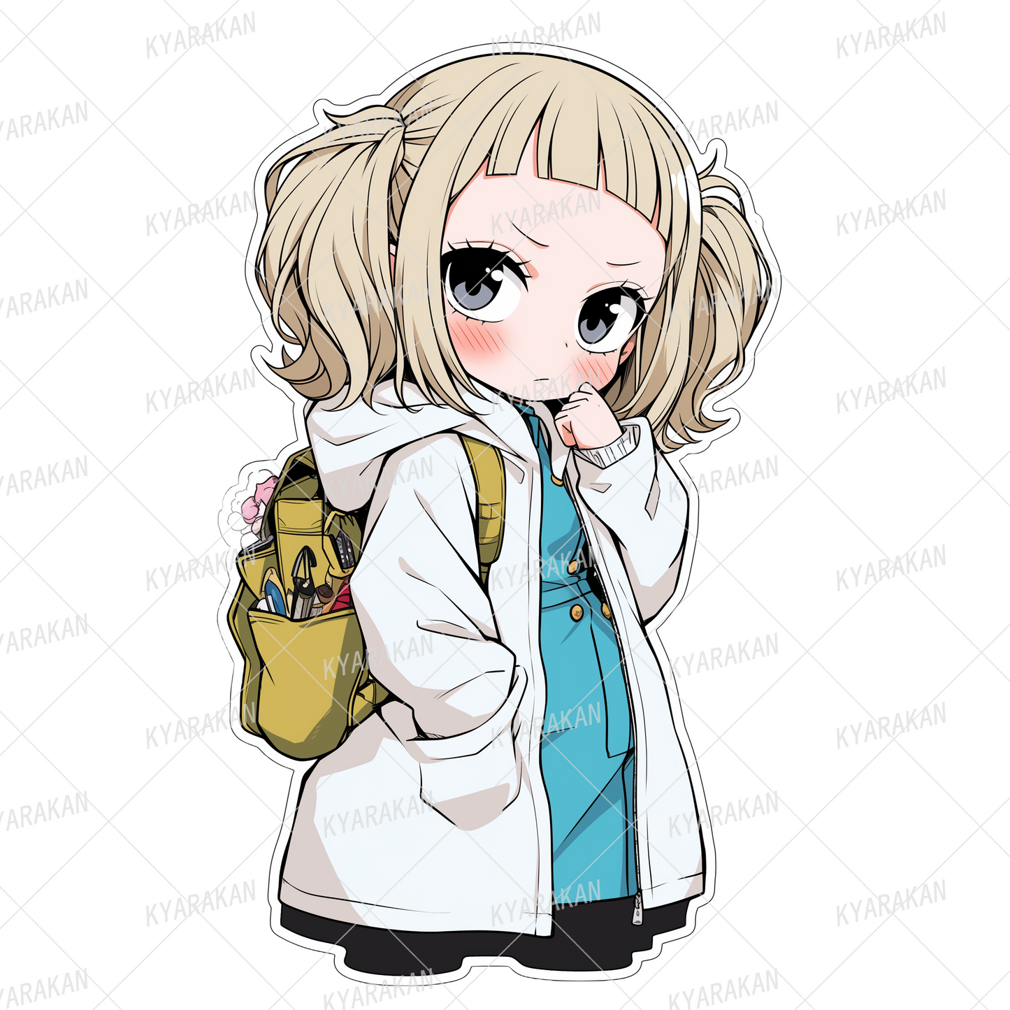 AA-1291: A miniature character of a blonde girl with twin tails wearing a white hoodie and carrying a bag