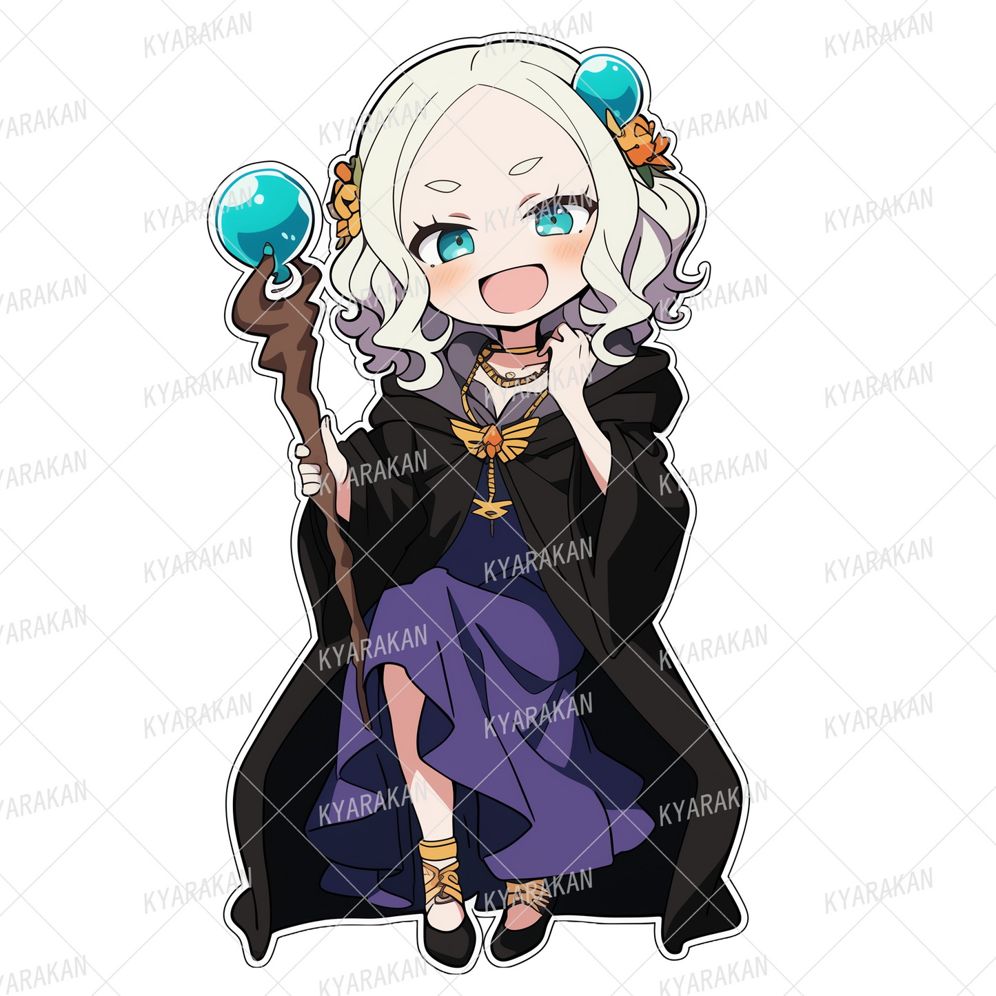 AA-1293: A white-haired wizard with a striking smile and a blue gem on his forehead