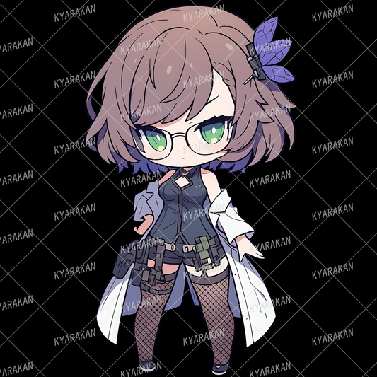 AA-1294: A mini character of a brown-haired girl with glasses and a white coat draped over her shoulders