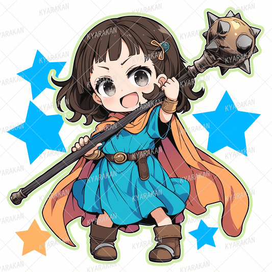 AA-1296: A lively female adventurer wielding a giant morning star