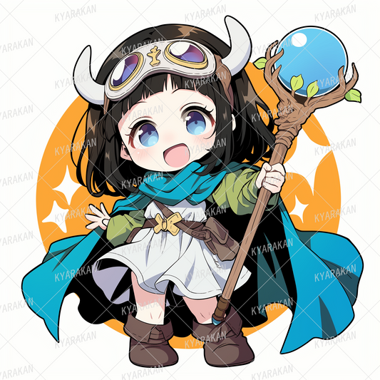 AA-1297: Wizard girl wearing horned goggles and holding a jeweled wand