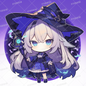 AA-1310: A miniature character of a silver-haired wizard girl holding a grimoire and a wand