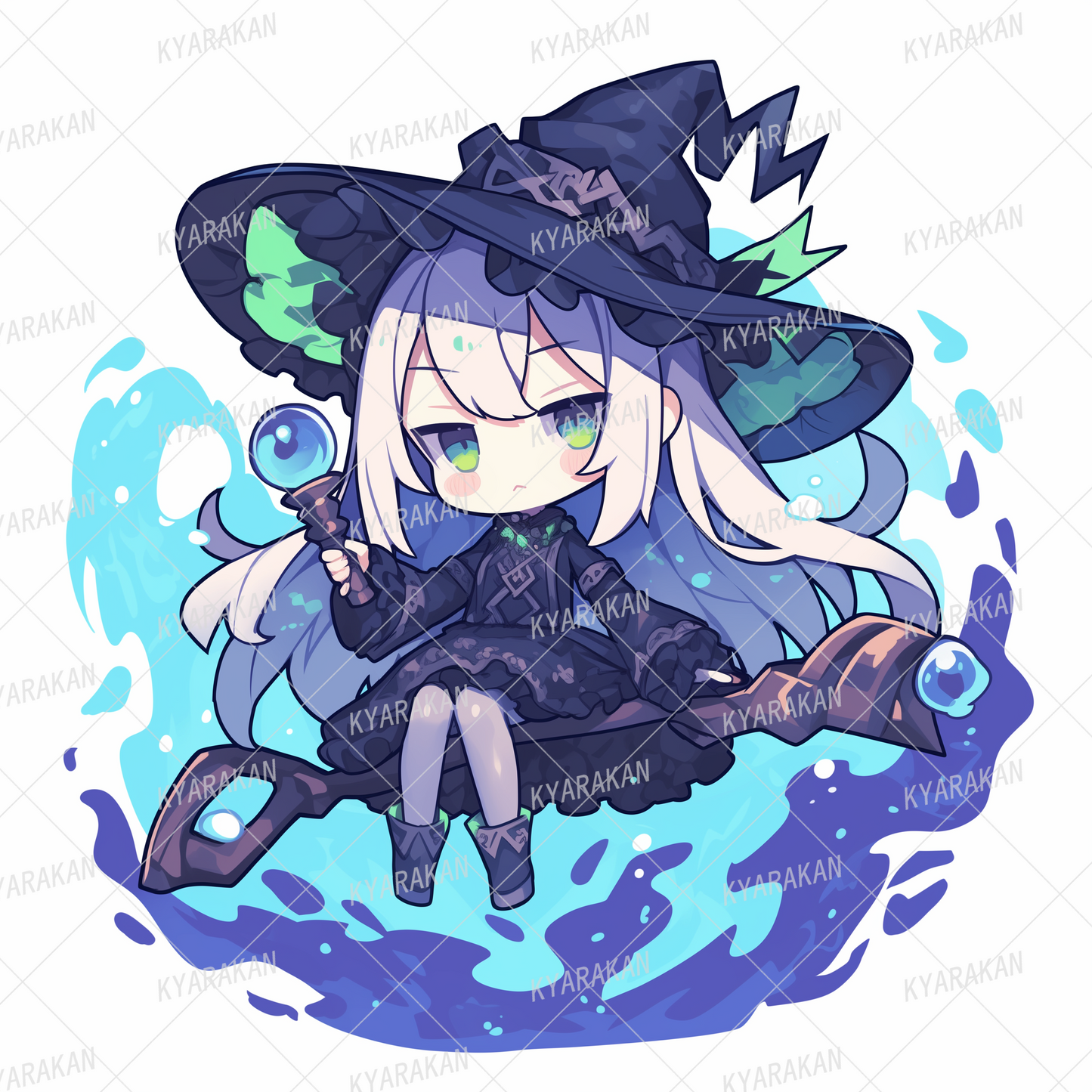 AA-1313: A silver-haired wizard wearing a black frilly dress and rising from a wand