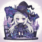 AA-1314: A white-haired wizard in a black and purple dress from a dark fantasy world