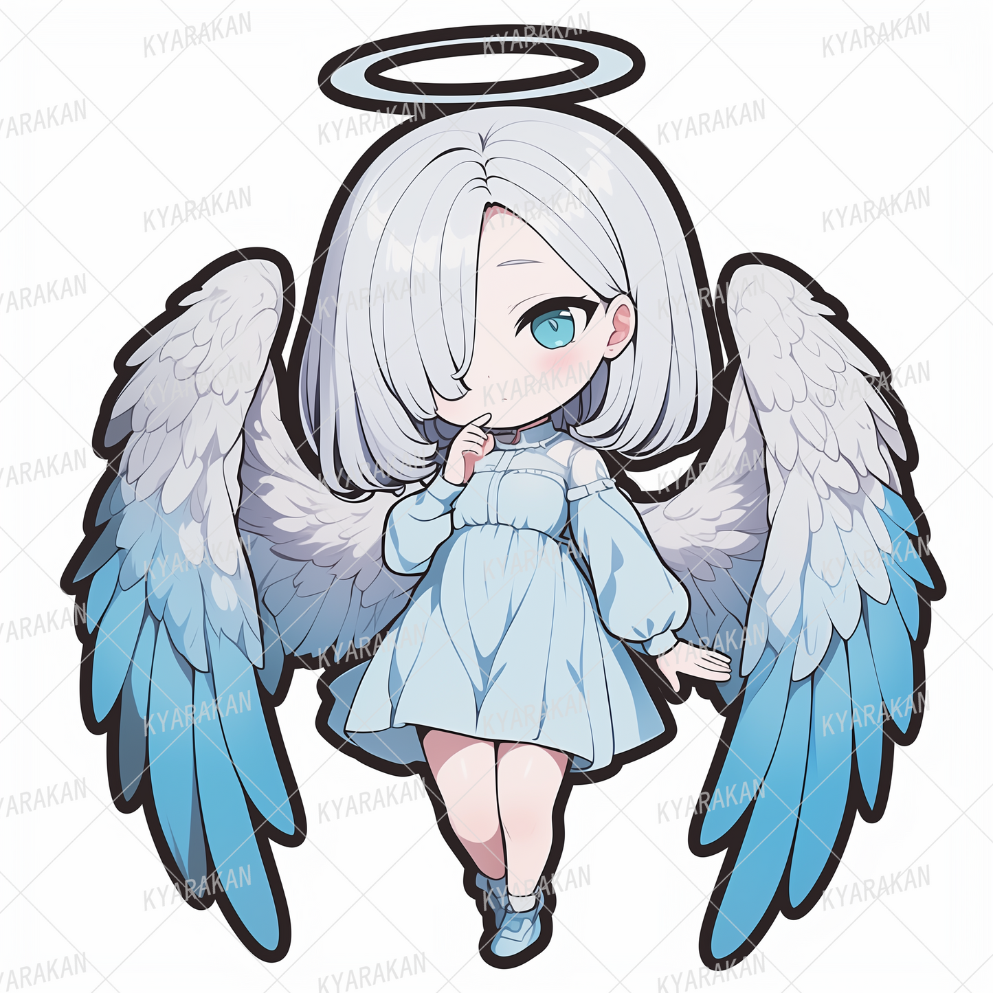 AA-1324: A miniature angel with one eye and blue wings spread out